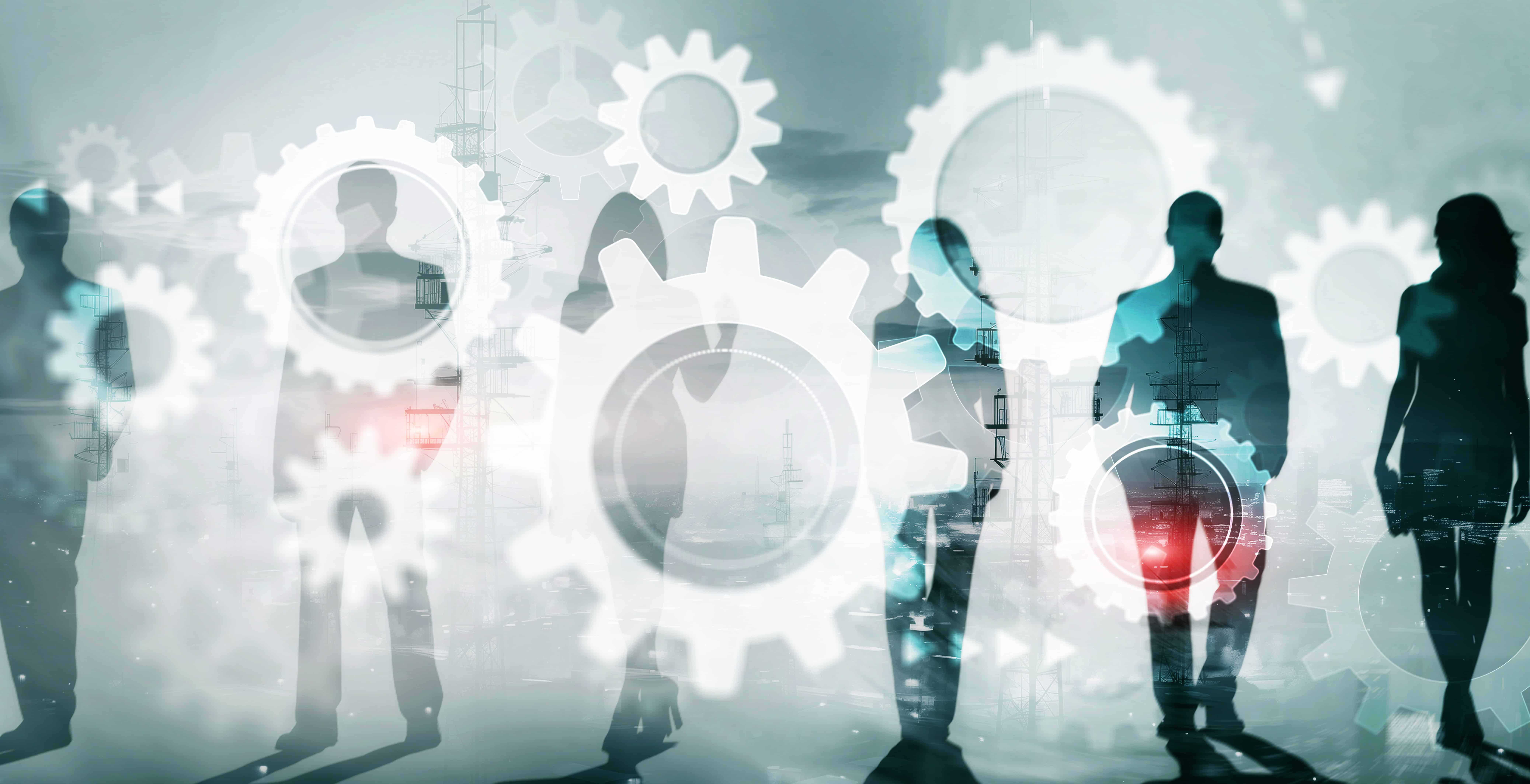 Grafische Darstellung von ineinandergreifenden Zahnrädern als Symbol für klar strukturierte Abläufe