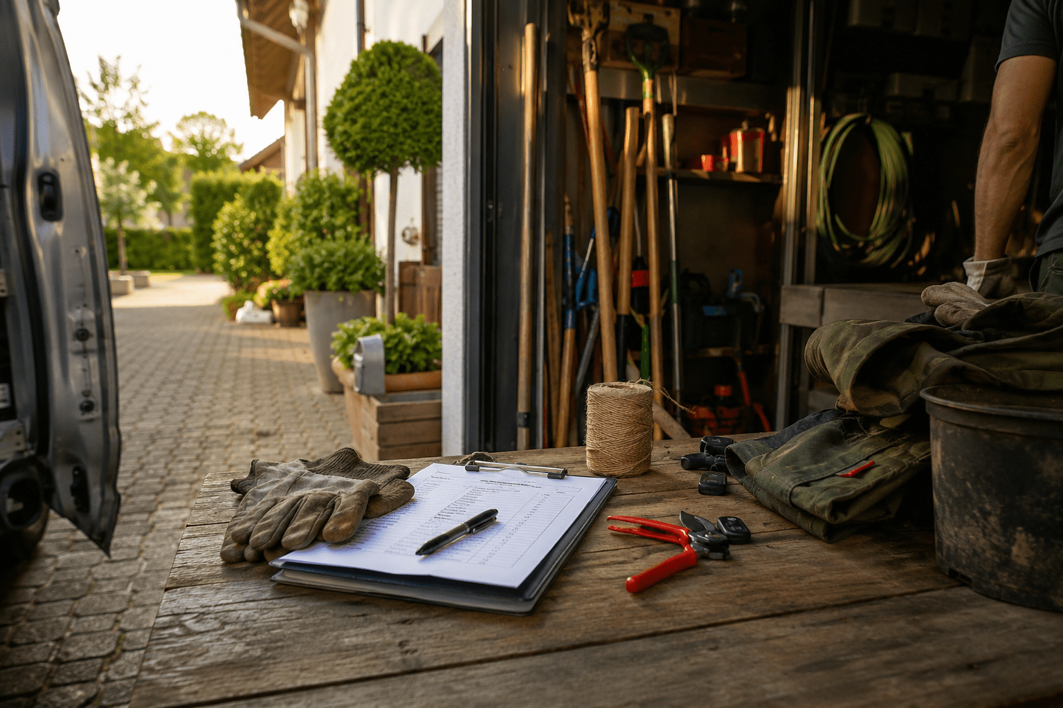 Vorbereitung eines Einsatzes im Garten- und Hausmeisterservice