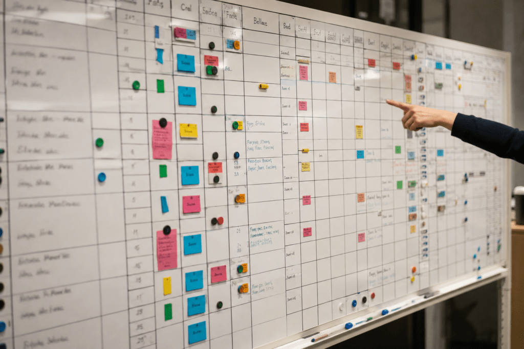 Whiteboard zur Einsatz- und Teamplanung